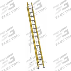 WERNER Extension Ladder: 28 ft Ladder Size, Fiberglass, 375 lb Load Capacity, 63 lb Wt, 2 Sections (MPN 7128-2). Key specifications — Color: Yellow; Brand: WERNER; Included Features: Rope and Pulley; Removable Fly: Removable.