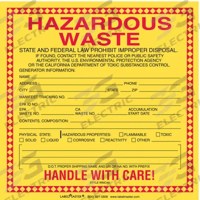 LABELMASTER California Waste Label: 6 in x 6 in, 6 in Label Wd, 6 in Label Ht, Label