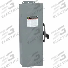 SQUARE D Safety Switch: Non-Fusible, 100 A, Three Phase, 600V AC, Galvanized Steel/Non-Metallic (MPN DTU363AWK). Key specifications — attr867131: SQUARE D.