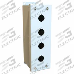 HAMMOND Push Button Enclosure: 22mm, 4 Holes, Carbon Steel, NEMA 12/13 (MPN MPB4LG). Key specifications — Brand: HAMMOND; Environments & Applications: Indoor Dust & Water Droplets.