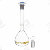 UNITED SCIENTIFIC SUPPLIES INC Glass Flasks: 200 mL, Colorless, Round, A, +/-0.12 mL (MPN FGWM200). Key specifications — Shape: Round; Tolerance: +/-0.12 mL; Body Color: Colorless; Brand: UNITED SCIENTIFIC SUPPLIES INC; Compatible with Stopper Size: 19/26; USP Specification: Type I.