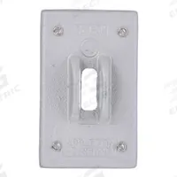 APPLETON ELECTRIC Weatherproof Cover: Aluminum, FD/FS, Square Handles/Toggle Switches, 1 Gangs, Gray (MPN FSK-1TSG-CA). Key specifications — Brand: APPLETON ELECTRIC; Color: Gray; Compatible with Product Type: Toggle Switches; Compatible with Series: FD; Mounting Orientation: Vertical.