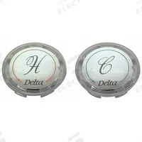 DELTA Index Button: Acrylic, Clear, For Cold/Hot Handle Type, Color/Text Index, Blue/Red, 1 PR (MPN RP19659). Key specifications — Material: Acrylic; Brand: DELTA; For Handle Type: Cold; Color/Finish: Clear; Index Color: Blue; Index Style: Text.