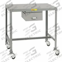LITTLE GIANT Work Table: Fixed Ht, Steel, 36 in x 24 in, 500 lb Overall Load Capacity (MPN MT1-2436-24ED3R). Key specifications — Unit Type: Not Expandable or Modular; Assembly: Fully Assembled; Wheel Type: Solid; Wheel Material: Rubber; Frame Material Finish: Powder Coated; Drawer Depth: 15 in; Drawer Height: 5 in; Resistance Properties: Impact Resistant.