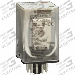 SCHNEIDER General Purpose Relay: Socket Mounted, 10 A Current Rating, 120V AC, 3PDT, B Socket (MPN 8501KPR13P14V20). Key specifications — Brand: SCHNEIDER; Base Type: Octal; Mounting Style: Socket; Pin Shape: Round; Electrical Connection: 11-Pin Terminal; Manufacturer Part Number: 8501KPR13P14V20; Series: Square D 8501K Series.