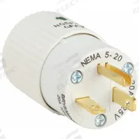 BRYANT Straight Blade Plug: Hospital Grade, 5-20P, 125V AC, 20 A, 2 Pole, 3 Blade, White (MPN BRY8366NP)