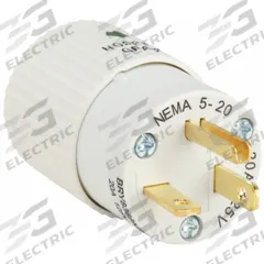 BRYANT Straight Blade Plug: Hospital Grade, 5-20P, 125V AC, 20 A, 2 Pole, 3 Blade, White (MPN BRY8366NP)
