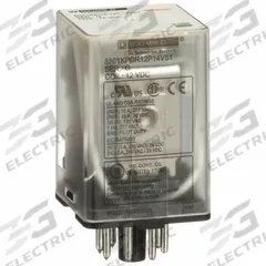 SCHNEIDER General Purpose Relay: Socket Mounted, 10 A Current Rating, 12V DC, DPDT, 8 Pins/Terminals (MPN 8501KPDR12P14V51). Key specifications — Brand: SCHNEIDER; Base Type: Octal; Mounting Style: Socket; Pin Shape: Round; Electrical Connection: 8-Pin Terminal; Manufacturer Part Number: 8501KPDR12P14V51; Series: Square D 8501K Series.