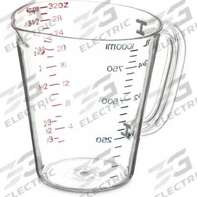 CARLISLE Measure Cup: Dry/Liquid, 1 qt Capacity, Polycarbonate, Clear, 5 3/4 in Overall Lg - Plastic Measuring Cups