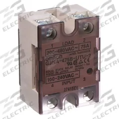 OMRON Solid State Relay: Surface Mounted, 75 A Max Output Current, Photocoupler, AC Output (MPN G3NA475BUTU2AC100240). Key specifications — Brand: OMRON; Current Type: AC; Electrical Connection: Screw Clamp; Finger Safe: Yes; Input Current: 75 A; Maximum Output Current without Heat Sink: 7 A; Mounting Style: Screw; Output Voltage: 200 to 480V AC.