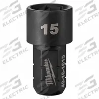 MILWAUKEE Impact Socket: SAE/Metric, 15 mm Socket Size, 6-Point, Short, 1 41/64 in Overall Lg (MPN 49-16-1615). Key specifications — attr1215501: MILWAUKEE; attr1215515: Black Oxide; attr1215518: 15 mm.