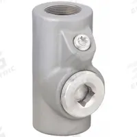 Sealing Fitting - Vertical and Horizontal: Aluminum, 1 1/2 in Trade Size, Female, EYSEF (MPN EYSEF150AL). Key specifications — Brand: APPLETON ELECTRIC; Finish: Powder Coated; Connection Type: Threaded; Thread Gender: Female; Ends - Hazardous Fittings: 1-1/2 in FNPT x 1-1/2 in MNPT; Material: Aluminum; Hazardous Location Rating: Class III; Thread Type: NPT.