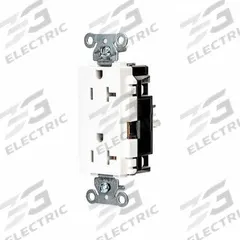 HUBBELL Receptacle: Decorator Duplex, 5-20, White, 125V AC, 20 A, 2 Pole / 3 Wire (MPN DR20STW)