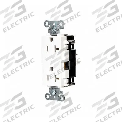 HUBBELL Receptacle: Decorator Duplex, 5-20, White, 125V AC, 20 A, 2 Pole / 3 Wire (MPN DR20STW) - General Purpose Receptacles