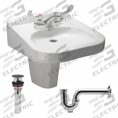 ZURN Bathroom Sink: Z5320 Wheelchair Lavatories, White, Vitreous China, Dual Manual Handle - One-Station Wall-Mounted Bathroom Sinks with Faucets