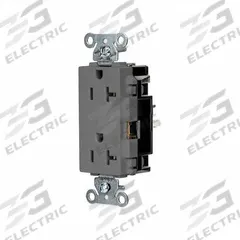HUBBELL Receptacle: Decorator Duplex, 5-20, Gray, 125V AC, 20 A, 2 Pole / 3 Wire (MPN HBL2162STGY)