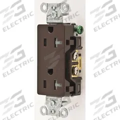 HUBBELL Receptacle: Decorator Duplex, 5-20, Brown, 125V AC, 20 A, 2 Pole / 3 Wire (MPN DR20TR)