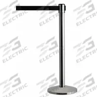 QUEUEWAY Barrier Post with Belt: Black, No Pattern, No Legend, 7 1/2 ft Belt Lg, Silver (MPN QWAYPOST-3S-B9). Key specifications — Base Material: Stainless Steel; Belt Color: Black; Brand: QUEUEWAY; Post Material: Stainless Steel; Post Color: Silver; Message: No Legend.