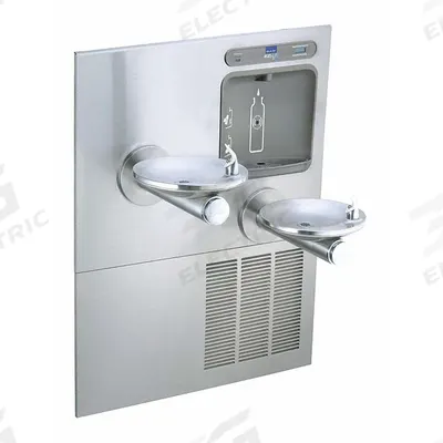 ELKAY Bottle Fill Station,Rfrigeratd,Filtrd,SS: In-Wall, Push Button/Touchless Sensor - In-Wall Two-Level Drinking Fountains with Bottle Fillers