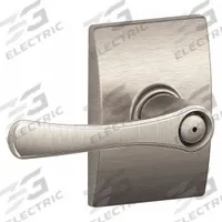 SCHLAGE RESIDENTIAL Door Lockset: Privacy Lever Locksets, Nickel (MPN F40 VLA 619 CEN). Key specifications — Ligature Resistance: Not Ligature-Resistant; Brand: SCHLAGE RESIDENTIAL; Lockset Function ANSI Code: F76; Visual Indicator Message: No Message; Lockset Style: Avila; ADA Compliant: No; Finish: Satin Nickel-Plated, Clear Coated : Brass.