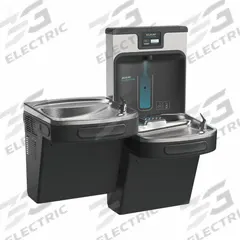 ELKAY Bi-Level Drinking Fountain with Bottle Filler: On-Wall, 8 gph @ 50°F, Stainless Steel, Black (MPN LZSTL8WSMP-W1). Key specifications — Brand: ELKAY; Housing Material: Stainless Steel; Filter Access: Bottom Panel Access; Housing Finish: Midnight Black; Chilling Capacity: 8 gph @ 50°F; Housing Color: Black.