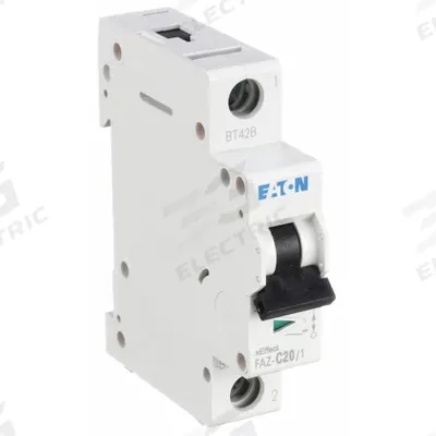 EATON Supplementary Protector: 20 A Amps, 48V DC, 15kA at 277V AC, Lug, FAZ, 277/480V AC - C-Curve, 1-Pole UL1077 DIN Rail-Mount Supplementary Protectors