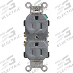 LEVITON Receptacle: Duplex, 5-15, Gray, 125V AC, 15 A, 2 Pole / 3 Wire (MPN TWR15-GY)