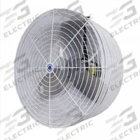 SCHAEFER Standard-Duty Industrial Fan: 24 in Blade Dia, 230/460V AC, 1/2 hp Motor HP, Wall Mount (MPN GVK24-3). Key specifications — Brand: SCHAEFER; Voltage: 230/460V AC; Number of Speeds: 1; Fan Mounting Location: Wall; Oscillation: Non-Oscillating.