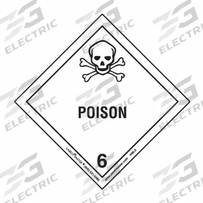LABELMASTER Container Label: Poison, 3 15/16 in x 3 15/16 in, 3 15/16 in Label Ht, Paper - Class 6: Toxic, Poison Inhalation & Infectious Substances