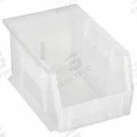 AKRO-MILS Hang and Stack Bin: 6 in x 9 1/4 in x 5 in, Clear, Label Holder Included, Stacking Capable (MPN 30237SCLAR). Key specifications — Electrostatic Discharge: Not Electrostatic Discharge Conductive; Brand: AKRO-MILS; % Recycled Content: 0%.