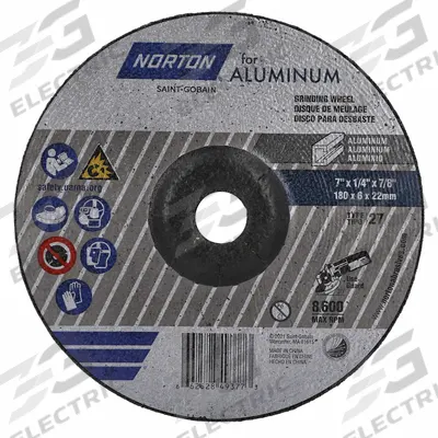 NORTON Depressed Center Wheel: Type 27, 7" x 1/4" x 7/8", Aluminum Oxide - General Purpose Grinding Wheels for Soft Metals