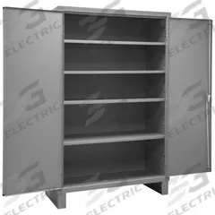 DURHAM MFG Storage Cabinet: 48 in x 24 in x 78 in, Swing Handle & Keyed, 16 ga Panel Thick, Legs (MPN 2505-4S-95). Key specifications — attr62698: Gray; attr62736: Welded; attr87895: Legs; attr62693: Assembled; attr62737: Stationary; attr62694: Adjustable; attr62695: Powder Coated; attr62696: Steel.