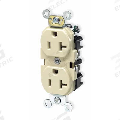LEVITON Receptacle: Duplex, 5-20, Ivory, 125V AC, 20 A, 2 Pole / 3 Wire (MPN 5362-I) - General Purpose Receptacles