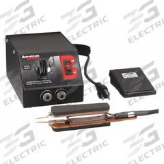 AMERICAN BEAUTY Light Capacity Tweezer-Style Resistance Soldering System: 1 Channel, 250 W (MPN 10502). Key specifications — Handpiece Style: Tweezer; Tip Width: 0.78 in; Manufacturer Part Number: 10502; ESD Safe: No; Brand: AMERICAN BEAUTY.