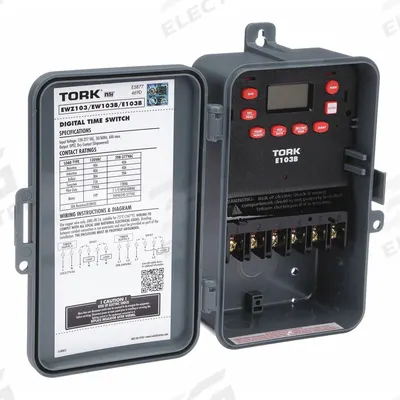 TORK Electronic Timer: 24 hr, Not Astronomic, 120-277V AC, DPST - Digital Timer Switches