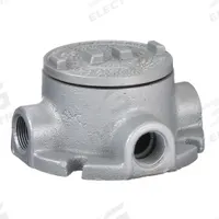 Conduit Outlet Body: Iron, GRF, 1/2 in Trade Size, X Body, 18 cu in Body Capacity (MPN GRFX50). Key specifications — Series: For Standard Body; Compatible Conduit Trade Size: 1/2 in; Thread Gender: Female; Hub Style: Threaded; Cover Included: Yes; Body Style: X; Connection Type: Threaded; Back Type: Flat.