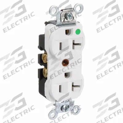 HUBBELL Receptacle: Hospital Grade Fed. Spec., Duplex, 5-20R, White, 125V AC, 20 A - General Purpose Receptacles