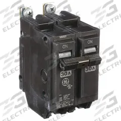 GE Standard Circuit Breaker: THQB, 30 A, 120/240V AC, Single Phase, 10kA at 120/240V AC, Std (MPN THQB2130). Key specifications — attr195972: 30 A; attr195973: 120/240V AC; attr195974: Single; attr195975: 10kA at 120/240V AC; attr195976: Lighting Panels.