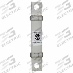 Semiconductor Fuse: FWJ Series, Fast-Acting, 50 A, 1,000 V AC, 800 V DC DC Volt Rating (MPN FWJ-50A). Key specifications — Series: FWJ; Brand: BUSSMANN; Voltage Type: AC/DC.