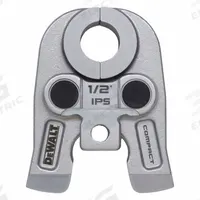 DEWALT Press Jaws: 1/2 in Pipe, Black Iron/Carbon Steel, Compact Tool Types (MPN DCE212012). Key specifications — attr518773: Jaw; attr537224: 1/2 in; attr518762: Carbon Steel; attr518771: Steel; attr518761: Viega Megapress; attr518760: DEWALT.