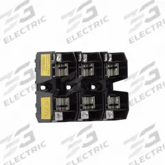 BUSSMANN Fuse Block: Open Block Design, 3 Pole, 600 V AC, Box Lug, Non-Indicating (MPN JM60060-3CR). Key specifications — Brand: BUSSMANN.