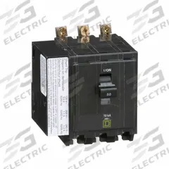 SQUARE D Miniature Circuit Breaker: 50 A, 120/240V AC, Three Phase, 10kA at 120/240V AC, 3 Poles (MPN QOB3501021). Key specifications — Phase: Three; Amps: 50 A; AC Voltage Rating: 120/240V AC; Max. AIR Rating: 10kA at 120/240V AC; For Use With: Square D NQOD Panelboards; Brand: SQUARE D.