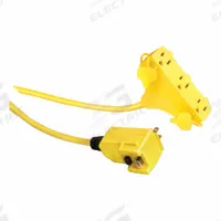 SOUTHWIRE GFCI: Manual Reset, 50 ft Lg, 12/3, 5-15P Plug, 15 A Current, 120V AC, 5-15R, Yellow (MPN 14880229-6). Key specifications — NEMA Plug Configuration: 5-15P; NEMA Receptacle Configuration: 5-15R; Brand: SOUTHWIRE; Voltage: 120V AC.