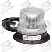 ECCO Beacon Light: Flashing Beacon, White, 3 7/8 in Overall Ht, LED, 12-80V DC (MPN 6465C-MG). Key specifications — Operating Voltage: 12-80V DC; Number of Flash Patterns: 80 FPMx8; Includes: 15 ft Cord with On/Off Switch; Electrical Connection: Plug; Mount Type: Magnetic; Brand: ECCO; Shape: Round; Lighting SAE Class Rating: SAE Class 3.