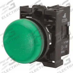 EATON Indicating Light: 22 mm Panel Mounting Size, Green, LED, 264 V AC/DC Max Volt Rating (Supply) (MPN M22-L-G-230G). Key specifications — Series: M22; Brand: EATON; Includes Push-To-Test: No Push-To-Test Included.