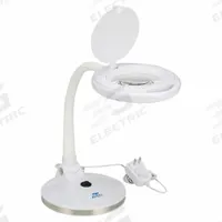 AVEN Round Magnifier Light: LED, 2.25x, 5 Diopter, 570 lm Max Brightness, 11 in Arm Reach, Gooseneck (MPN 26507-XL5). Key specifications — Brand: AVEN; Magnification: 2.25x; ESD Safe: No; Lens Material: Glass; Lighting Technology: LED; Operating Voltage: 100 to 240V AC; Includes Ultraviolet Light: No.