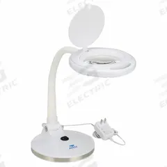 AVEN Round Magnifier Light: LED, 2.25x, 5 Diopter, 570 lm Max Brightness, 11 in Arm Reach, Gooseneck (MPN 26507-XL5). Key specifications — Brand: AVEN; Magnification: 2.25x; ESD Safe: No; Lens Material: Glass; Lighting Technology: LED; Operating Voltage: 100 to 240V AC; Includes Ultraviolet Light: No.