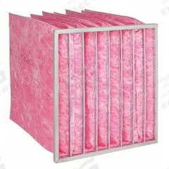 GRAINGER Pocket Air Filter: 24 in x 24 in x 22 in, MERV 13, Pink, Fiberglass, 8 Pockets (MPN 5W433). Key specifications — Display Sell UOM: EA; Brand: GRAINGER; Media Material: Fiberglass; Performance Rating: MERV 13.