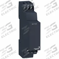 SCHNEIDER Relay: DIN-Rail Mounted, 5 A Current Rating, 183 to 528V AC, 6 Pins/Terminals (MPN RM17TG00). Key specifications — Monitored Parameters: Phase Failure; Manufacturer Part Number: RM17TG00; Brand: SCHNEIDER.