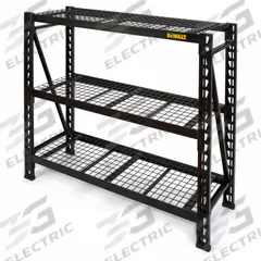 DEWALT Bulk Storage Rack: Standalone, Light-Duty, 49 5/8 in x 18 in x 48 in, 3 Shelves (MPN DXST4500BLK-W). Key specifications — Decking Material: Metal; Brand: DEWALT.